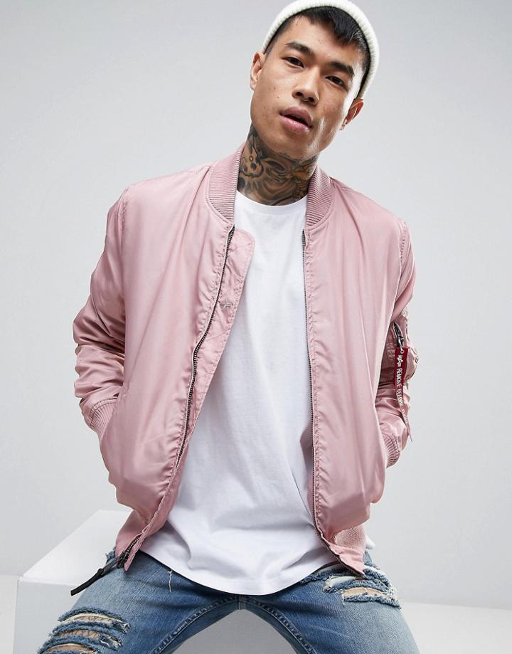 Alpha Industries Ma1-tt Bomber Jacket Slim Fit In Pink - Pink