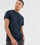 Asos Design Tall T-shirt With Crew Neck And Roll Sleeve In Navy