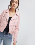 Parisian Leather Look Jacket - Pink