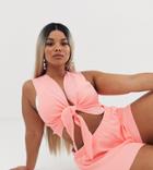 Asos Design Curve Faded Fluro Peach Jersey Rib Beach Shorts Two-piece - Orange