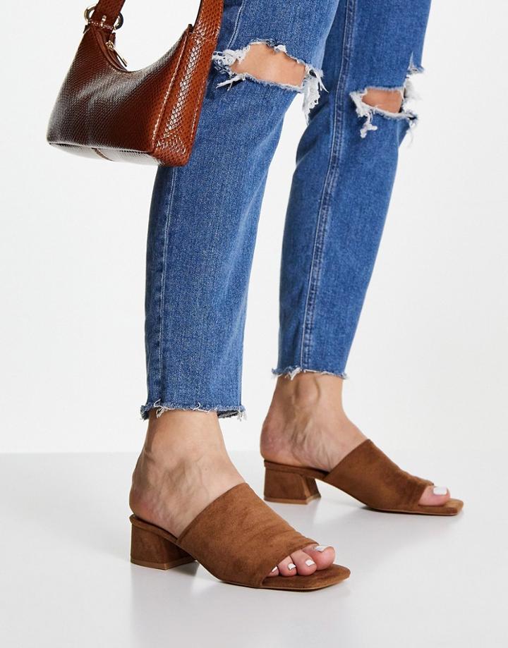 Asos Design Hadley Block Heeled Mules In Tan-brown