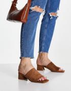Asos Design Hadley Block Heeled Mules In Tan-brown