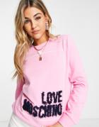 Love Moschino Textured Box Logo Sweatshirt In Pink