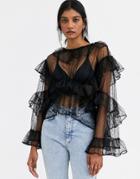 Simonett Favora Spot Mesh Ruffle Layered Blouse-black