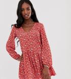 Asos Design Tall Mini Textured Smock Dress In Floral Print - Green