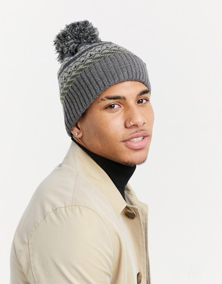 Boardmans Patterned Bobble Hat-grey