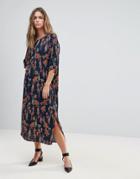 Just Female Tia Floral Print Slit Shift Dress - Navy