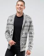 Asos Lambswool Rich Shawl Cardigan With All Over Fairisle - Gray
