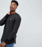 Le Breve Tall Crew Neck Sweater With Arm Ribbed - Black