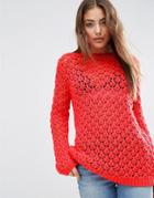 Asos Sweater In Mesh Stitch - Red