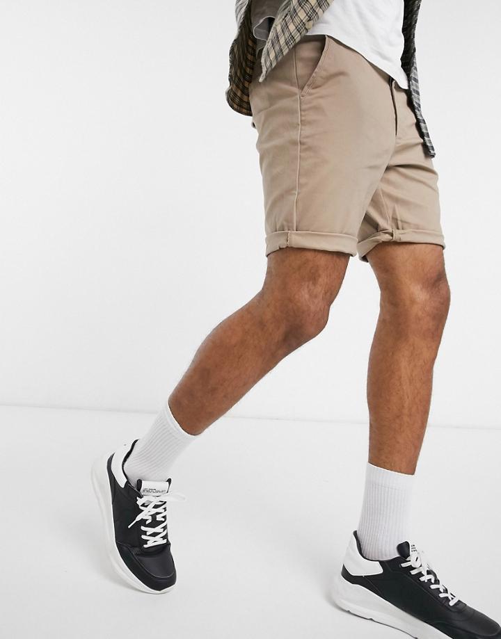 Asos Design Slim Chino Shorts In Stone-neutral