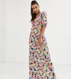 Asos Design Tall Maxi Tea Dress With Strappy Back In Floral Print - Multi