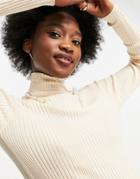 Jdy Luna Long Sleeve Roll Neck Jersey Top In Tapioca-white
