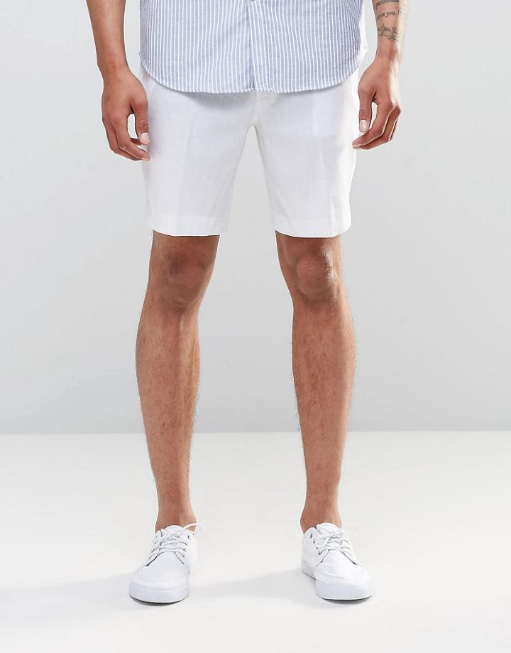 Asos Slim Smart Shorts In White Linen - White