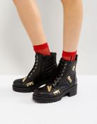 Love Moschino Quilted Hardware Lace Up Boot - Black