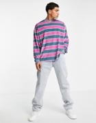 Asos Design Oversized Stripe Velour Sweatshirt In Pink