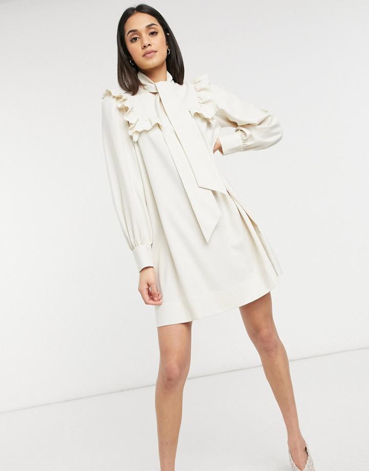 & Other Stories Smock Mini Dress With Ruffle Detail In Cream-white