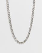 Asos Design Textured Metal Lariat Chain Necklace In Silver Tone - Silver