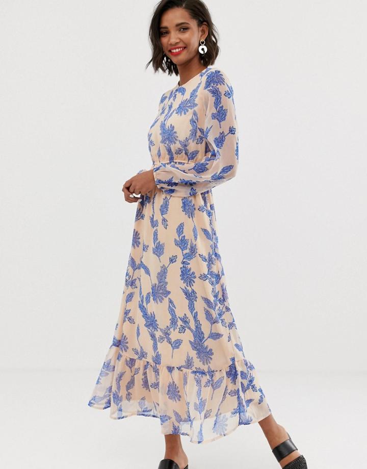 Y.a.s Floral Printed Prairie Dress - Orange