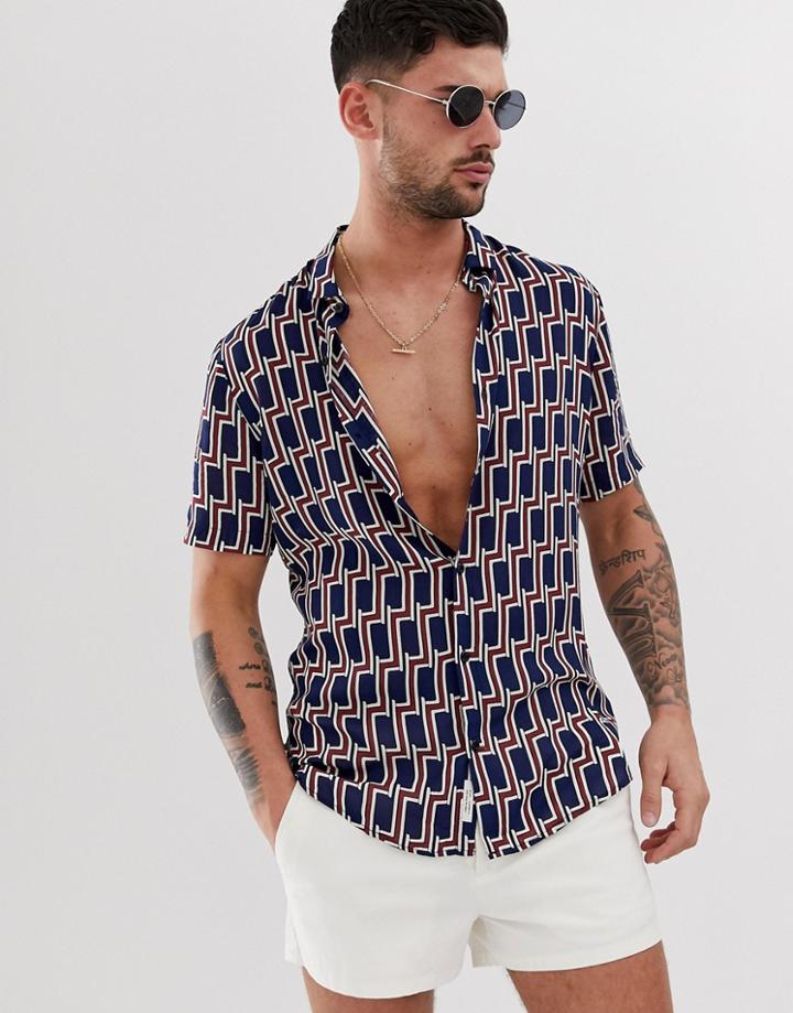 River Island Shirt With Geo Print In Navy - Navy