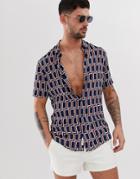 River Island Shirt With Geo Print In Navy - Navy
