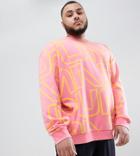 Puma Plus Crew Neck Sweatshirt With All Over Print In Pink Exclusive To Asos - Pink