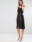 Oasis Leather Look & Suede A-line Midi Skirt - Black