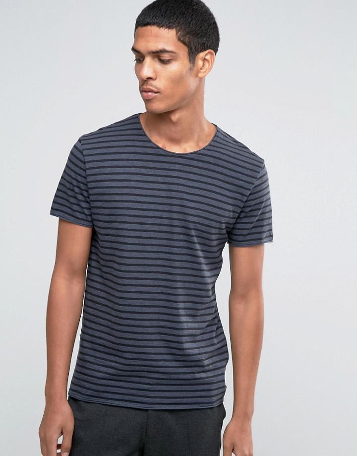 Selected Homme Striped Raw Edge T-shirt - Blue