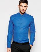 Hugo By Hugo Boss Smart Shirt With Panel Front Slim Fit Stretch In Blue - Blue