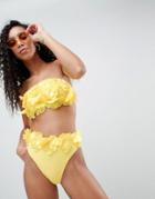 Asos Design 3d Flower Bandeau Bikini Top - Yellow