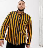 Asos Design Plus Skinny Fit Stripe Shirt In Navy & Mustard - Navy