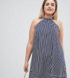 Asos Design Curve Halter Swing Sundress In Cut About Stripe - Multi