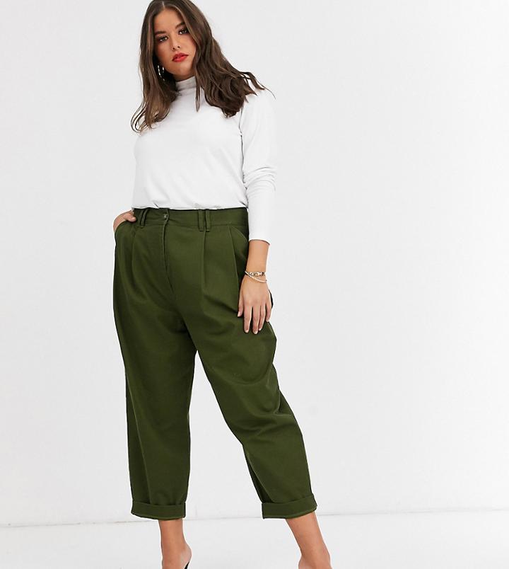 Asos Design Curve Ovoid Pleat Front Peg Pants-green