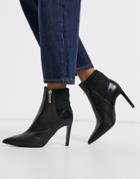 Karen Millen Ella Side Zip Leather Heeled Boots In Black