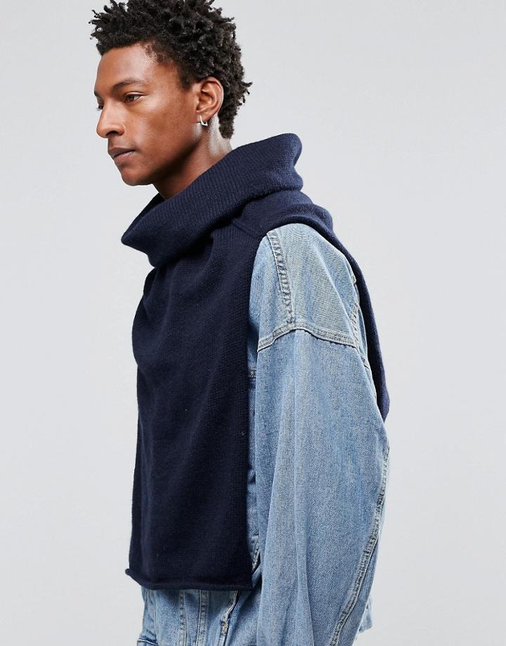 Asos Cowl Neck Poncho In Navy - Blue
