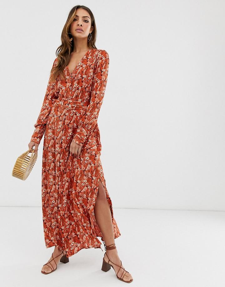 Y.a.s Ditsy Floral Midi Dress With Covered Belt Detail