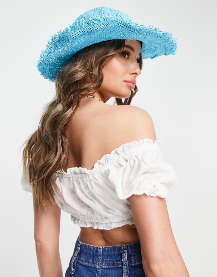 Asos Design Straw Cowboy Hat With Size Adjuster In Blue