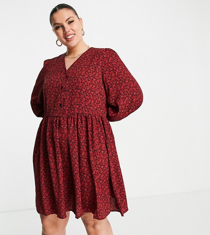 Urban Threads Plus Floral Mini Dress-red