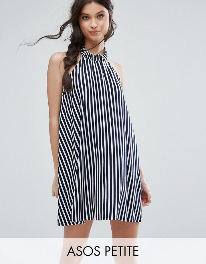 Asos Petite Halter Neck Swing Sundress In Stripe - Multi