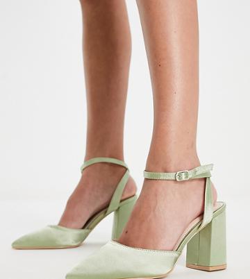 Be Mine Neima Block Heeled Shoes In Sage Green Satin