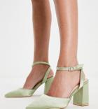 Be Mine Neima Block Heeled Shoes In Sage Green Satin