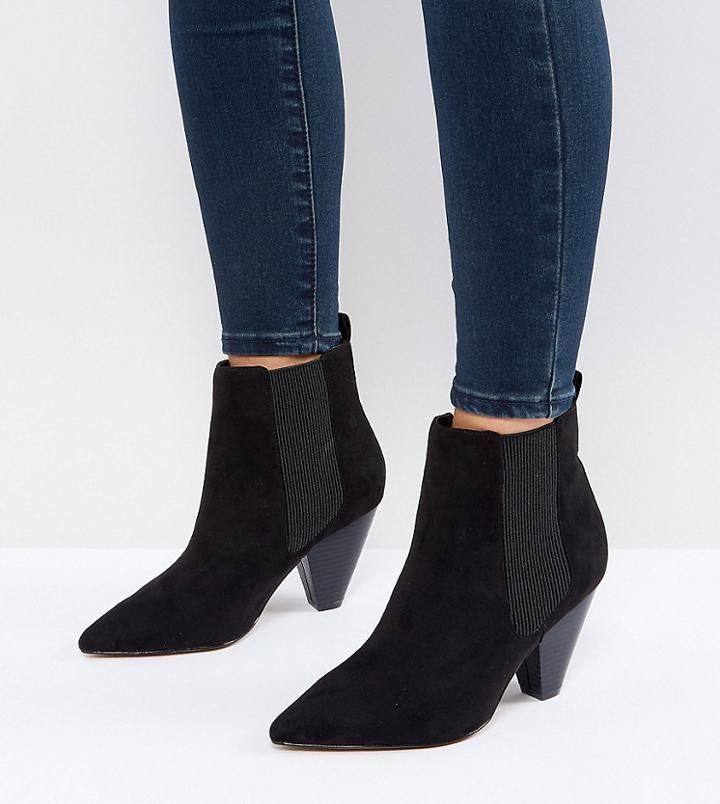 Asos Believe Wide Fit Heeled Ankle Boots - Black