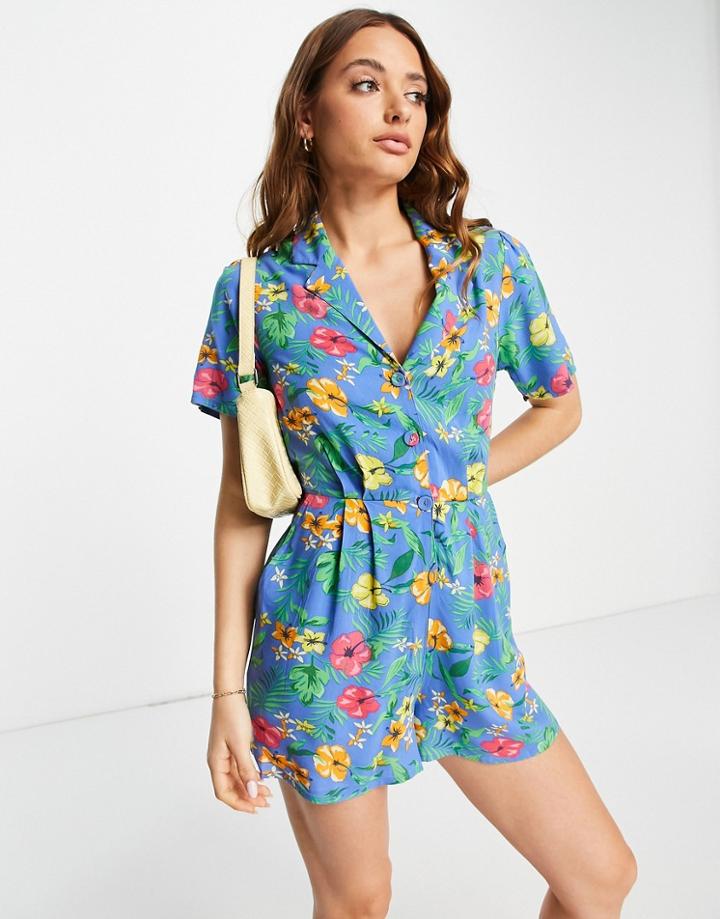 River Island Floral Romper In Blue