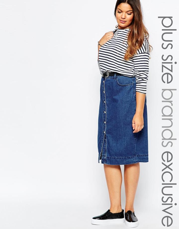 Alice & You Button Through Denim Midi Skirt - Indigo