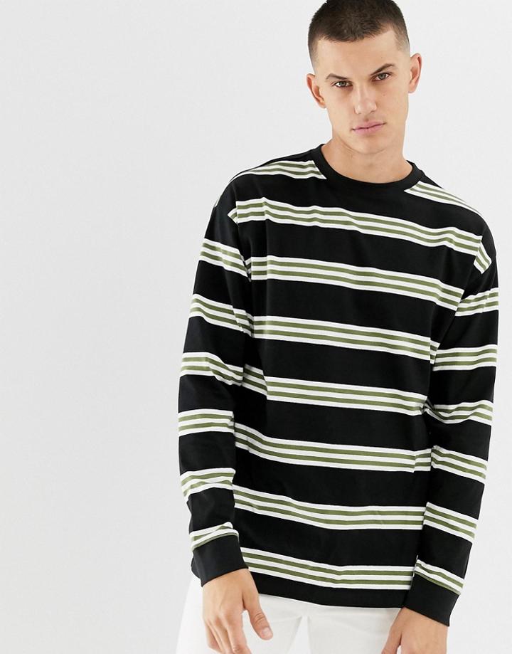 New Look Oversized Long Sleeve T-shirt With In Black Stripe - Black