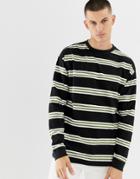 New Look Oversized Long Sleeve T-shirt With In Black Stripe - Black