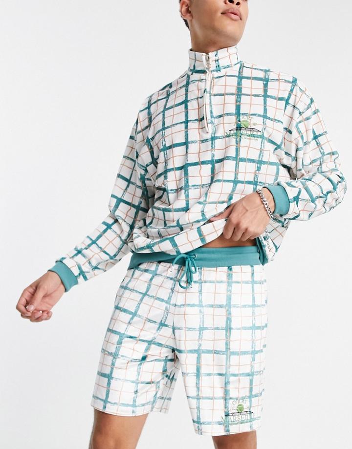 Asos Design Set Velour Shorts In All Over Check-multi
