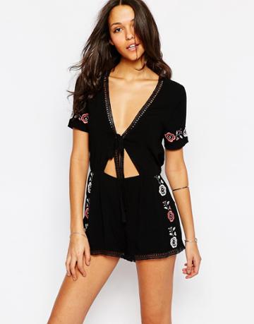Somedays Lovin Embroidered Romper - Black