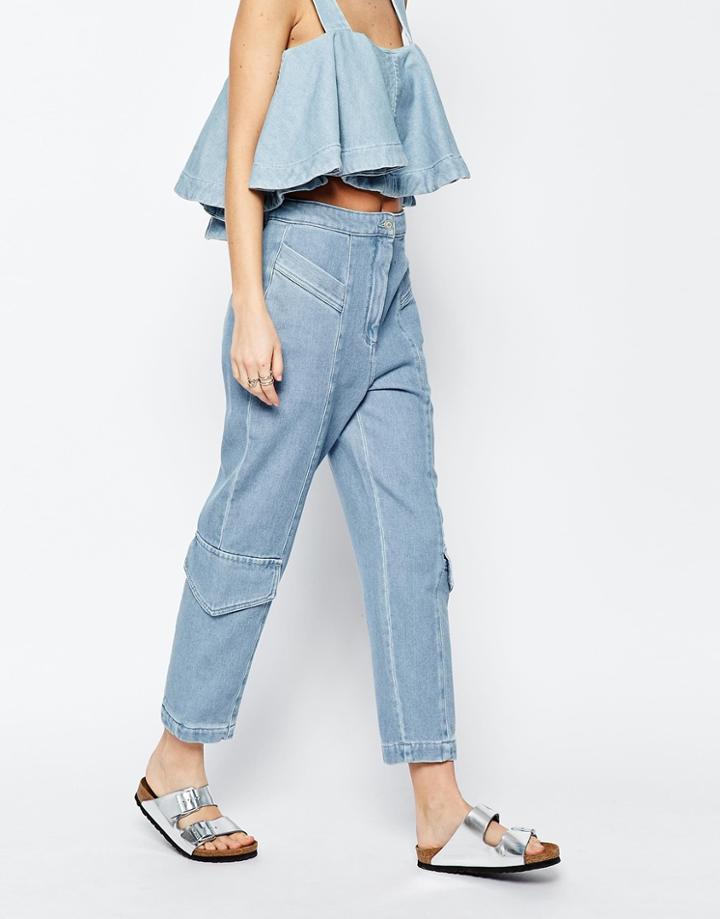 Asos White Denim Utility Pants - Blue