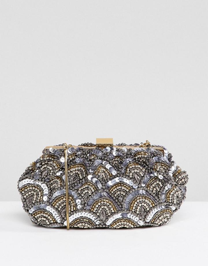 Park Lane Handmade Embellished Structured Clutch Bag - Silver